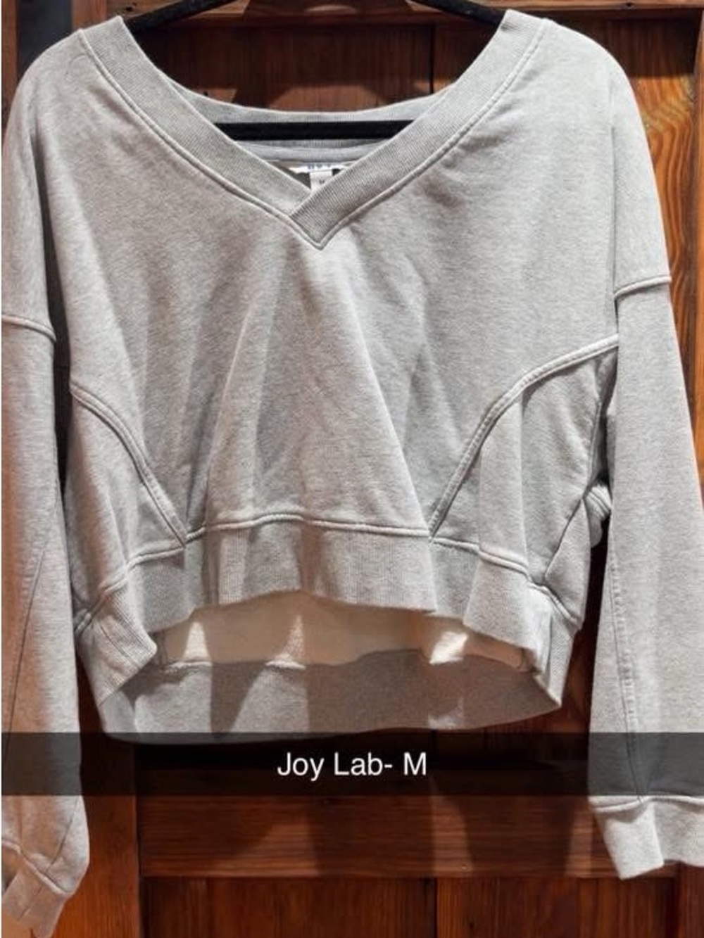 JoyLab Cropped V-Neck Sweatshirt in Heather Gray